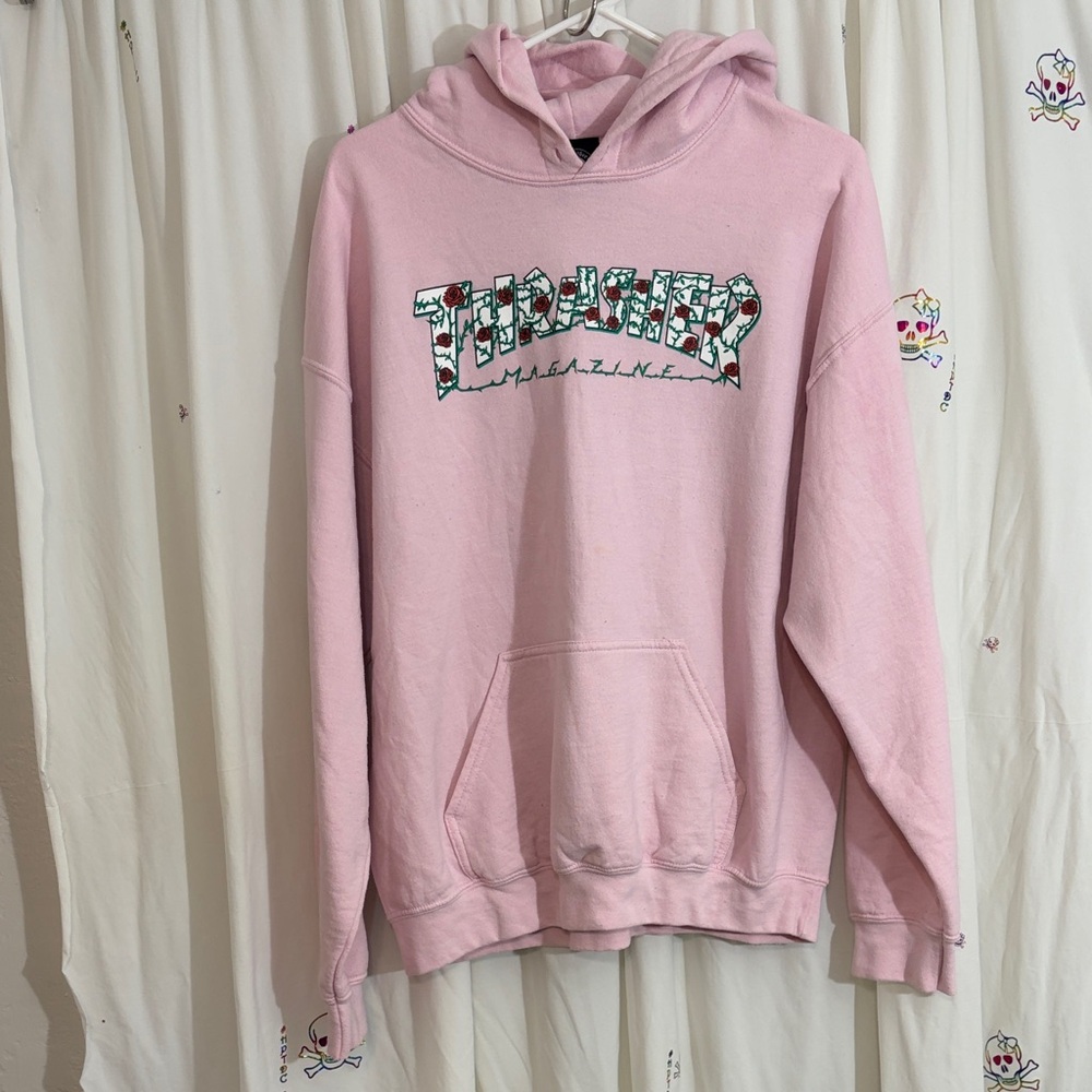 Thrasher Pink Hoodie with Floral Logo